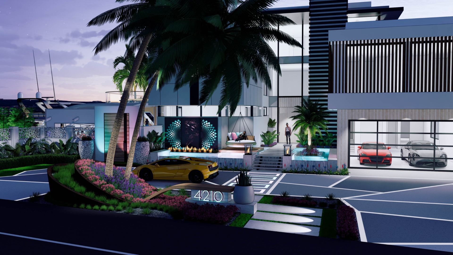 Rendering of Brad Holley's 2023 Miami Vice–inspired winning pool design